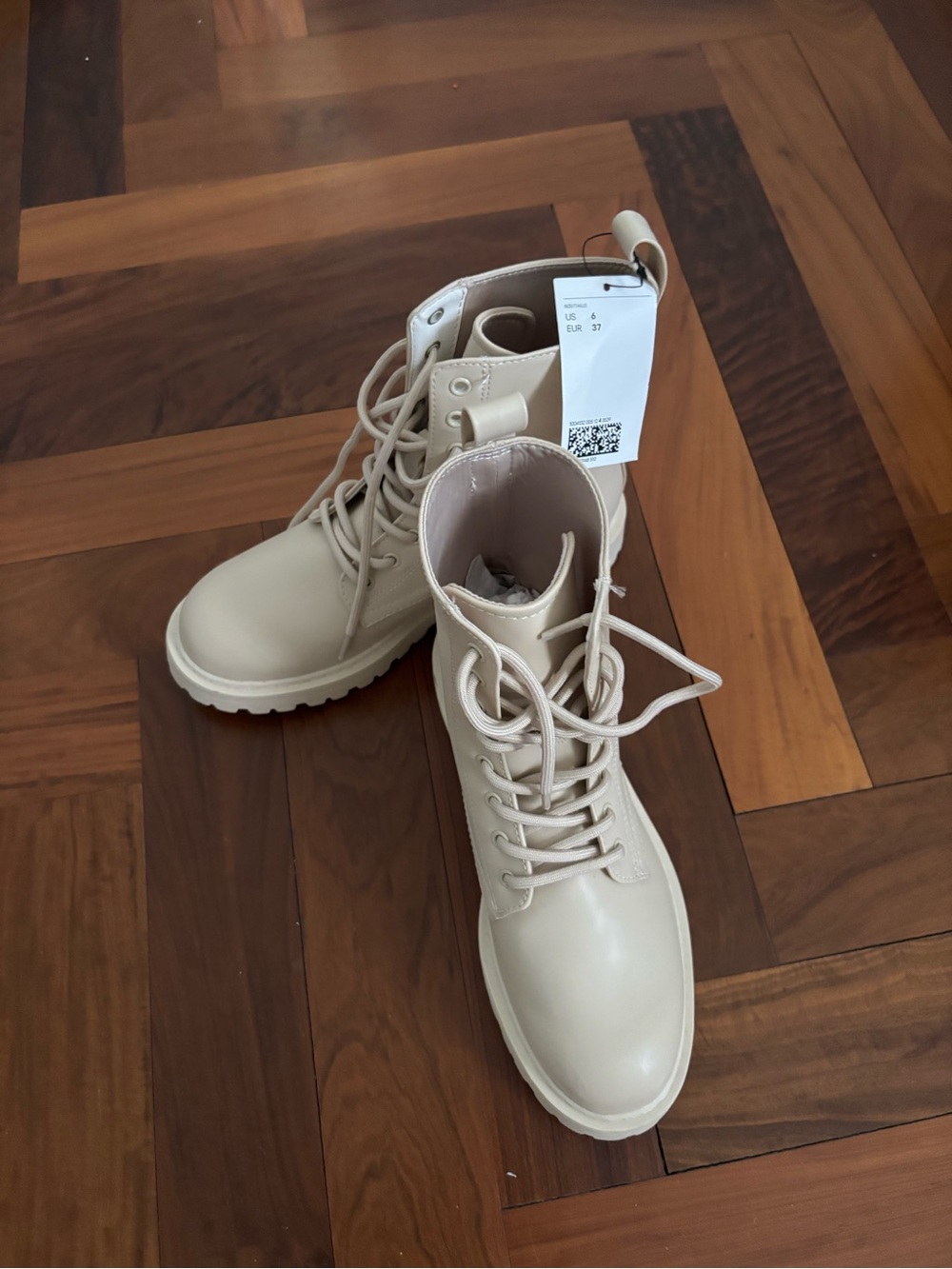 H&M Cream Lace-Up Moto Combat Boots